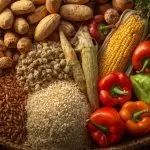 a basket full of sierra leone’s farm products cashew nuts, cassava, corn, rice, and vegetables, arranged beautifully, symbolizing food security and abundance. (3)