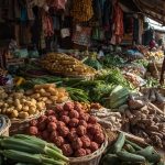 a clean african market scene in sierra leone with farmers selling cassava, corn, and vegetables in baskets, buyers interacting, colorful and vibrant atmosphere. (3)