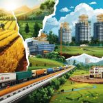 a creative collage style image showing farming, solar panels, transport trucks, and construction projects in sierra leone, symbolizing holistic growth and development. (1)