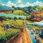 a creative collage style image showing farming, solar panels, transport trucks, and construction projects in sierra leone, symbolizing holistic growth and development. (2)